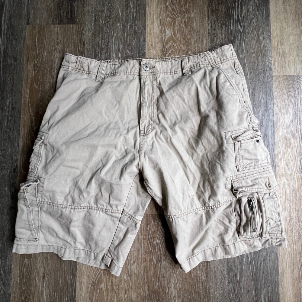 Iron Co Cargo Shorts Mens 38 Tan Multi-Pocket Cotton Twill Utility Casual